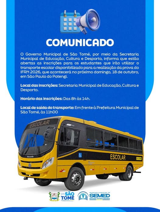 COMUNICADO - TRANSPORTE PARA PROVA DO IFRN 2026